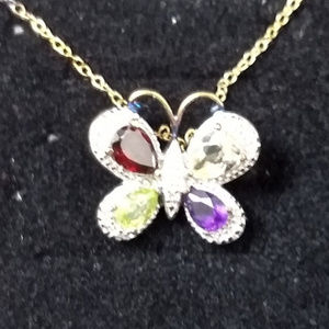 Butterfly Multi-stone 18K over Sterling Necklace